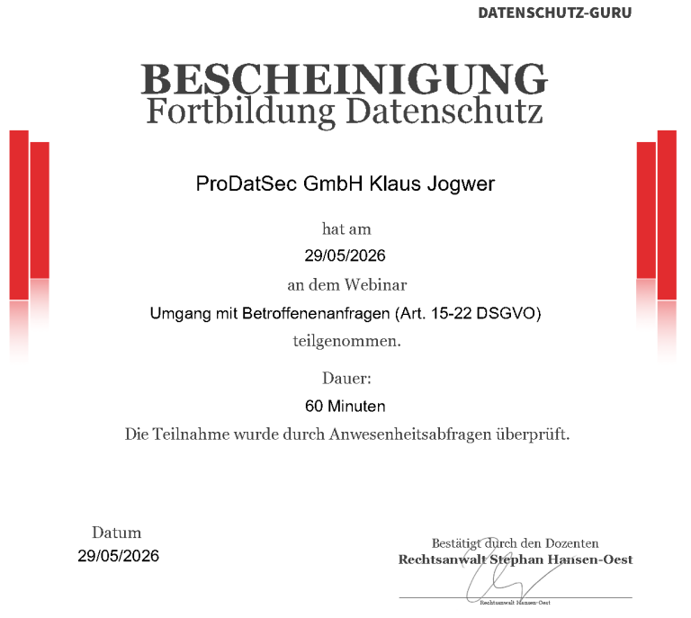 05-29-2026_Fortbildungsnachweis_ProDatSec-GmbH-Klaus-Jogwer