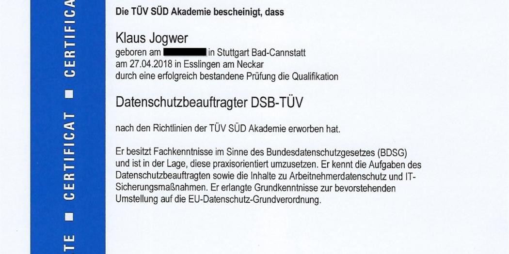 TÜV-Süd Zertifikat